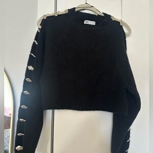 Zara Black Sweater with Silver Button Accents